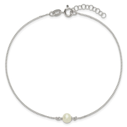 Sterling Silver Polished Freshwater Cultured Pearl 9in Plus 1in Ext Anklet