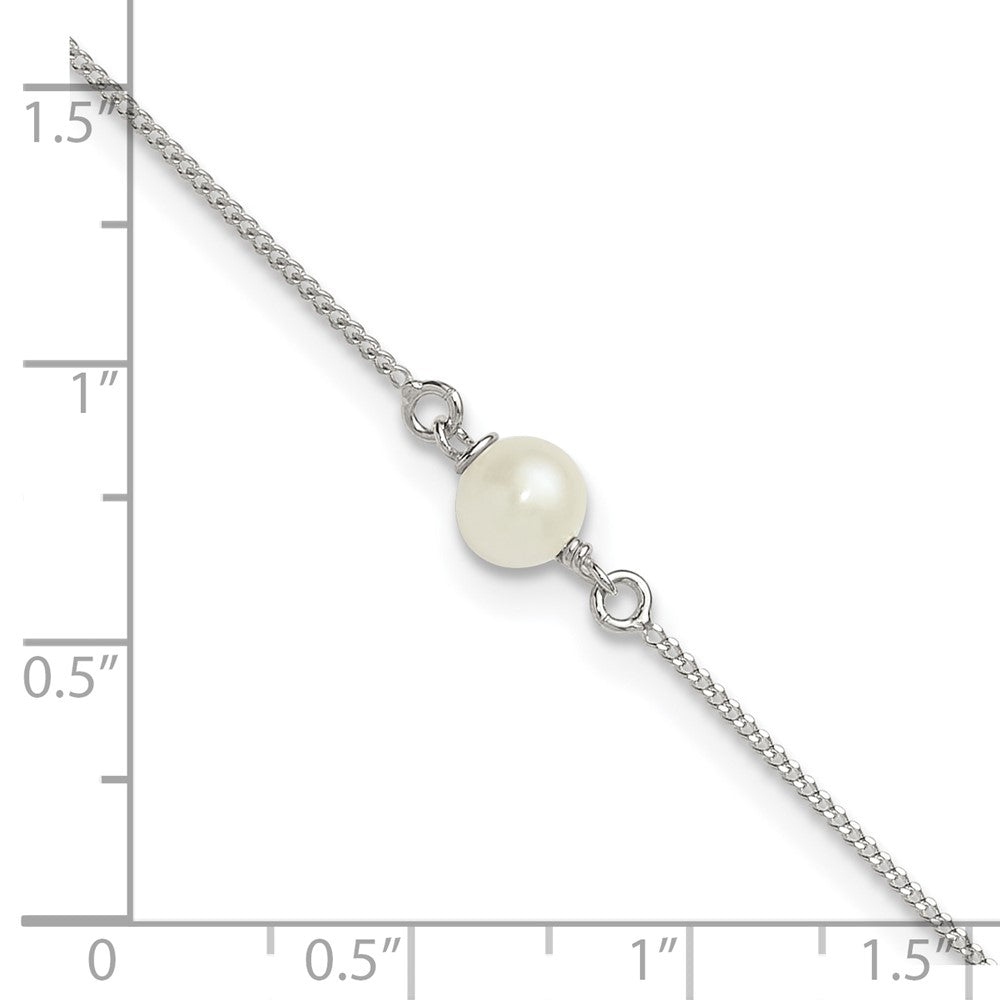 Sterling Silver Polished Freshwater Cultured Pearl 9in Plus 1in Ext Anklet