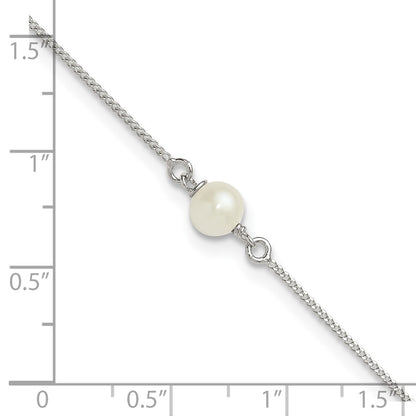 Sterling Silver Polished Freshwater Cultured Pearl 9in Plus 1in Ext Anklet