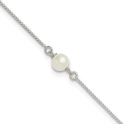 Sterling Silver Polished Freshwater Cultured Pearl 9in Plus 1in Ext Anklet