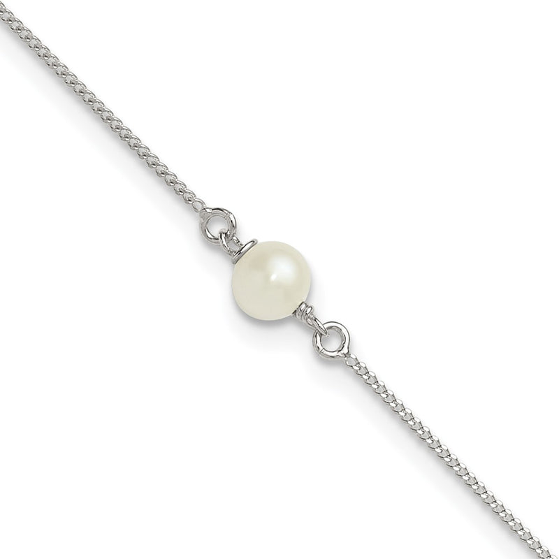 Sterling Silver Polished Freshwater Cultured Pearl 9in Plus 1in Ext Anklet