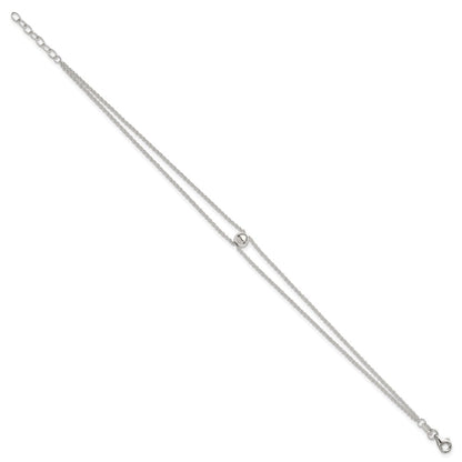 Sterling Silver Polished 2 Strand Bead 9in Plus 1in Ext Anklet
