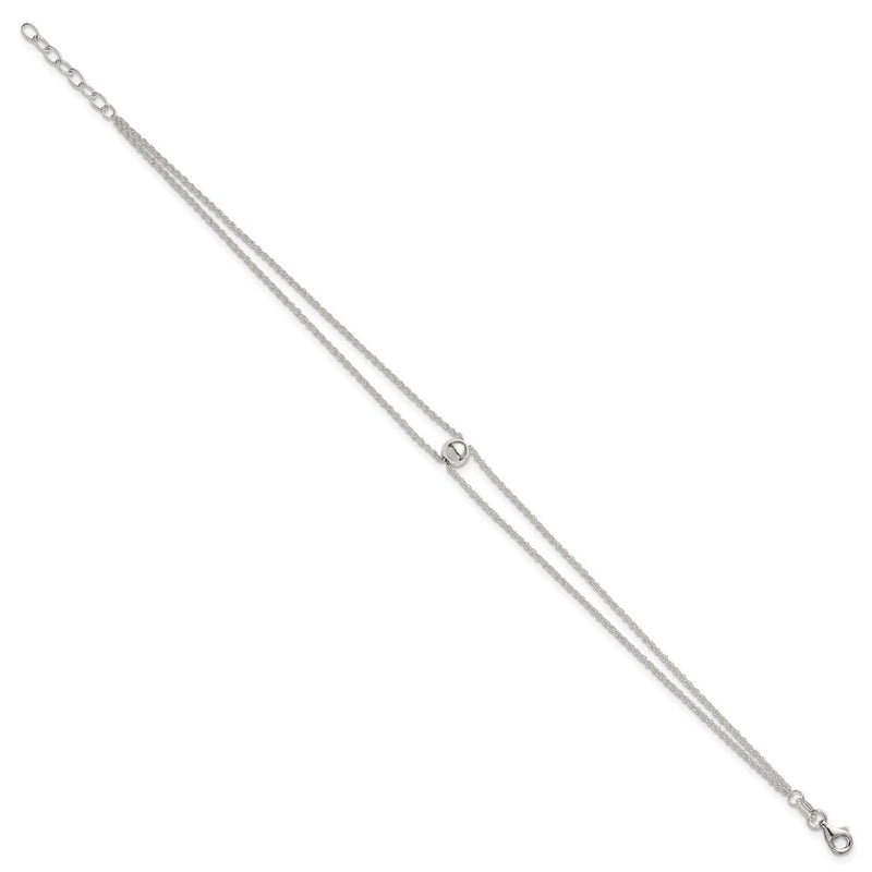 Sterling Silver Polished 2 Strand Bead 9in Plus 1in Ext Anklet