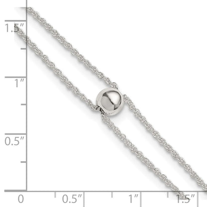 Sterling Silver Polished 2 Strand Bead 9in Plus 1in Ext Anklet
