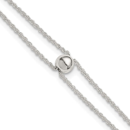 Sterling Silver Polished 2 Strand Bead 9in Plus 1in Ext Anklet