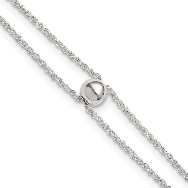 Sterling Silver Polished 2 Strand Bead 9in Plus 1in Ext Anklet