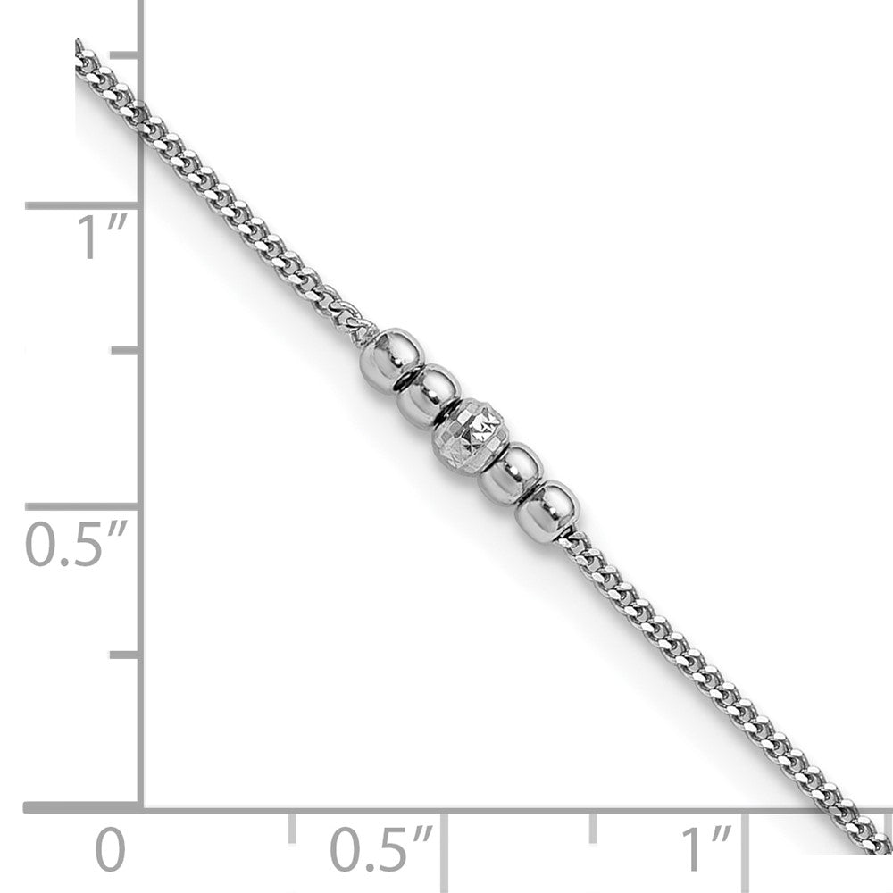 Sterling Silver Rhodium Plated Diamond-Cut Beaded 9in Plus 1in Ext Anklet