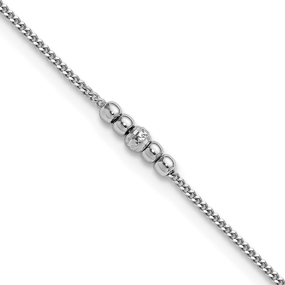 Sterling Silver Rhodium Plated Diamond-Cut Beaded 9in Plus 1in Ext Anklet