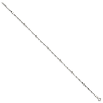 Sterling Silver Polished and Beaded Fancy Link 9in Plus 1in Ext Anklet