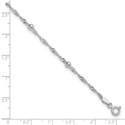 Sterling Silver Polished and Beaded Fancy Link 9in Plus 1in Ext Anklet