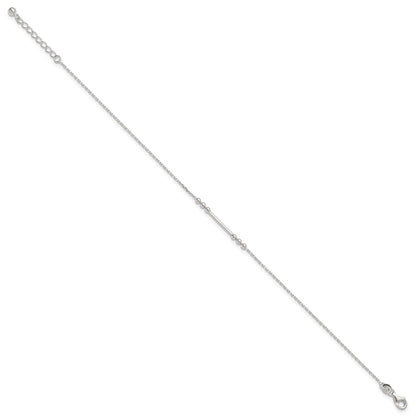 Sterling Silver Polished and Beaded Bar 9in Plus 1in Ext Anklet