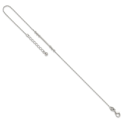 Sterling Silver Polished and Beaded Bar 9in Plus 1in Ext Anklet