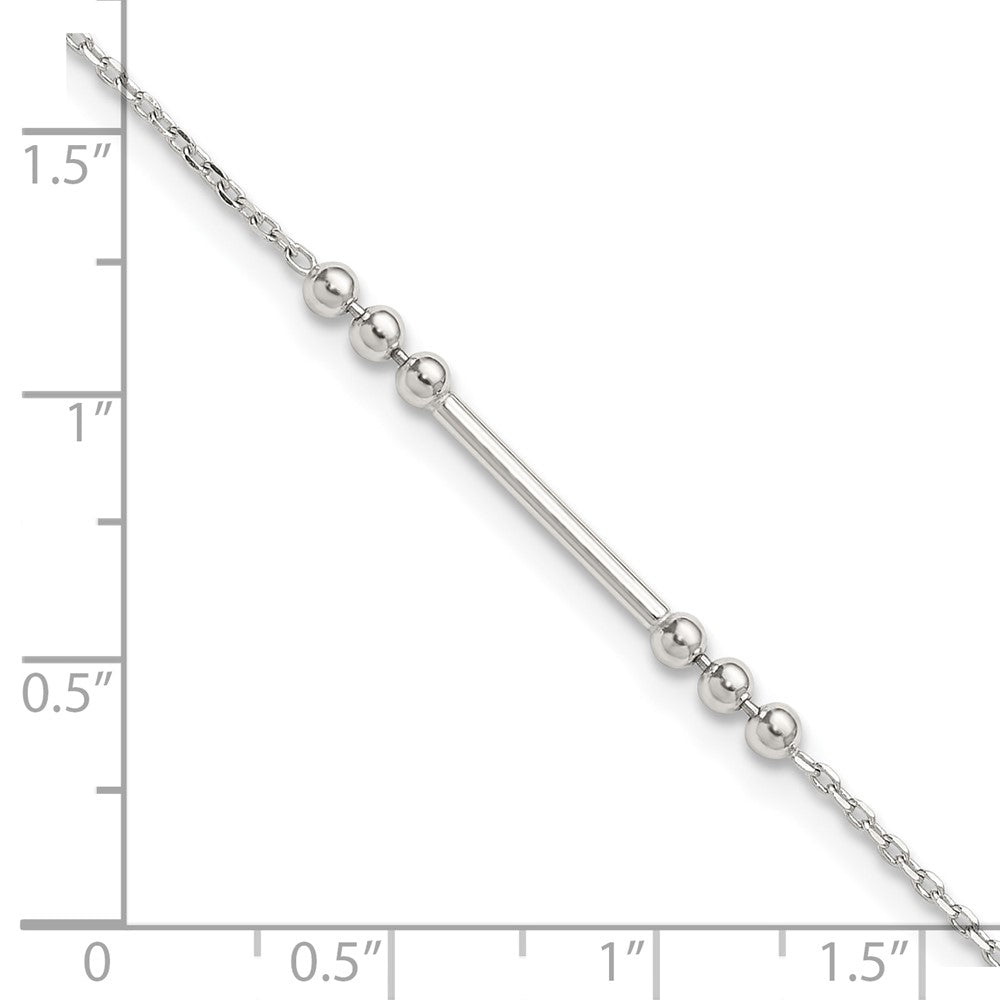 Sterling Silver Polished and Beaded Bar 9in Plus 1in Ext Anklet