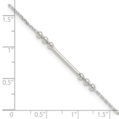 Sterling Silver Polished and Beaded Bar 9in Plus 1in Ext Anklet