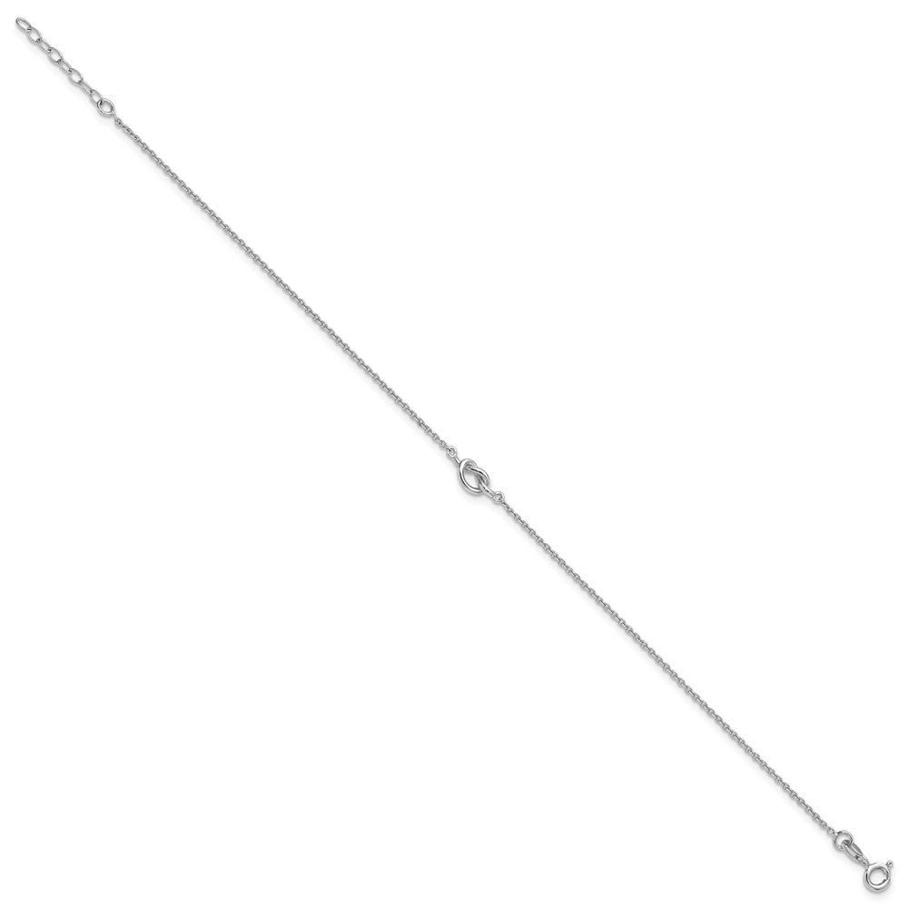 Sterling Silver Rhodium Plated Polished Knot 9in Plus 1in Ext Anklet