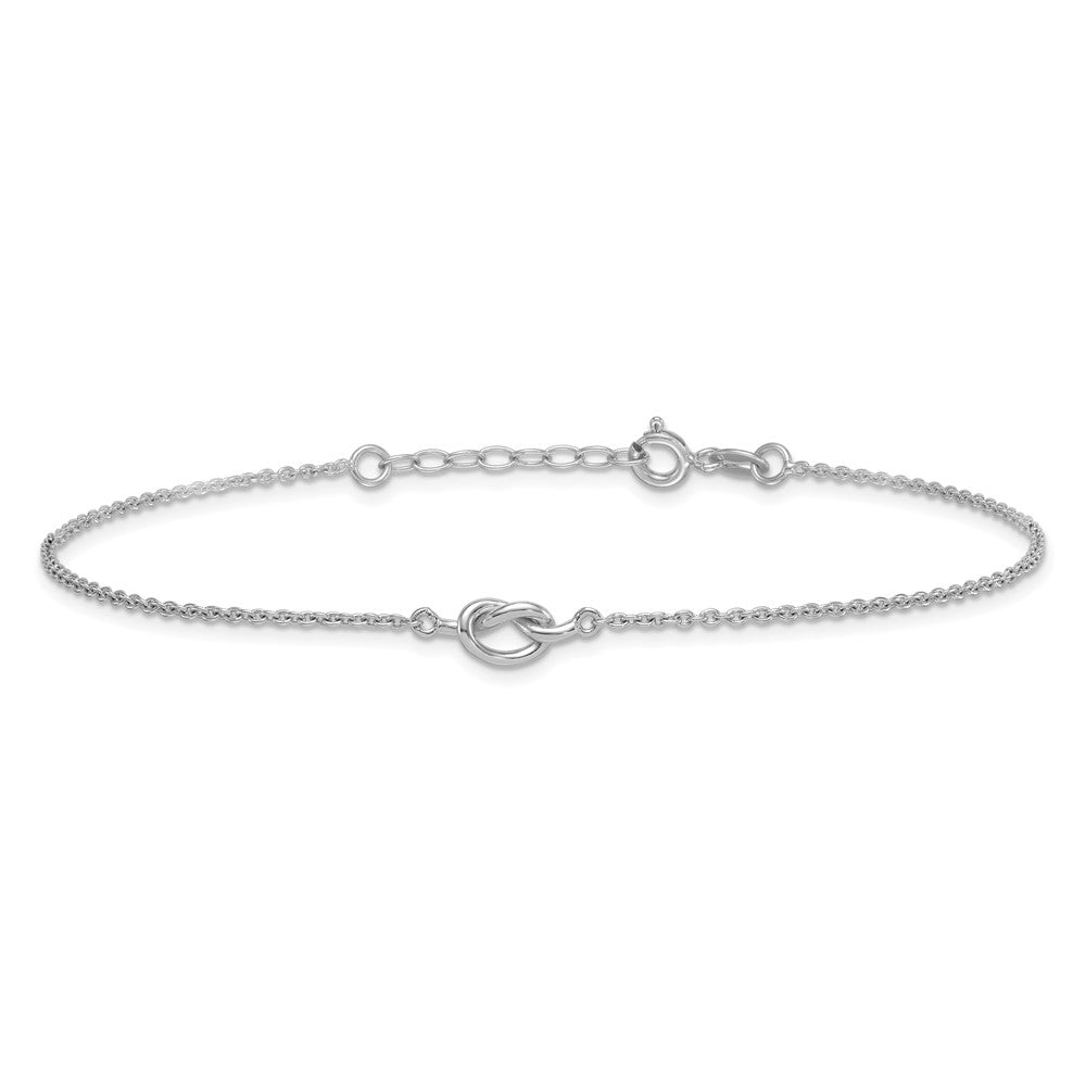 Sterling Silver Rhodium Plated Polished Knot 9in Plus 1in Ext Anklet
