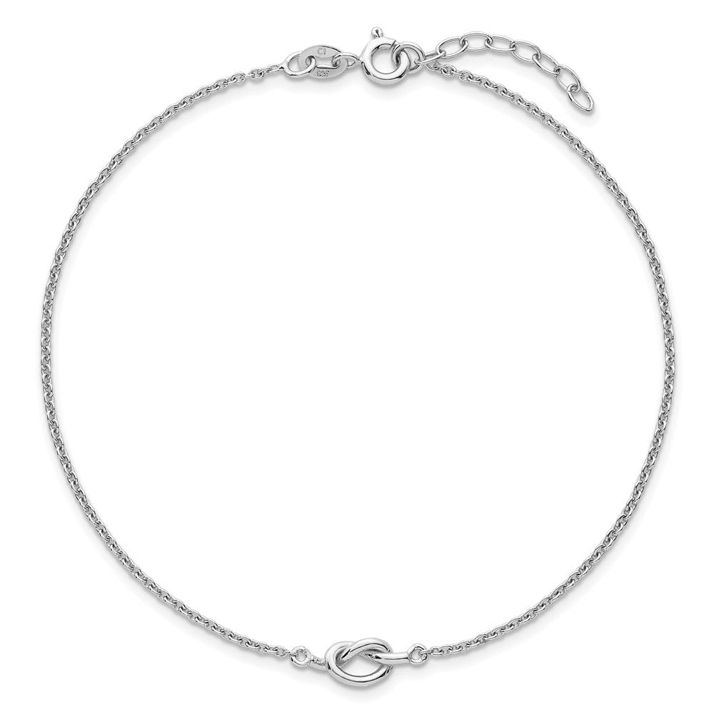 Sterling Silver Rhodium Plated Polished Knot 9in Plus 1in Ext Anklet