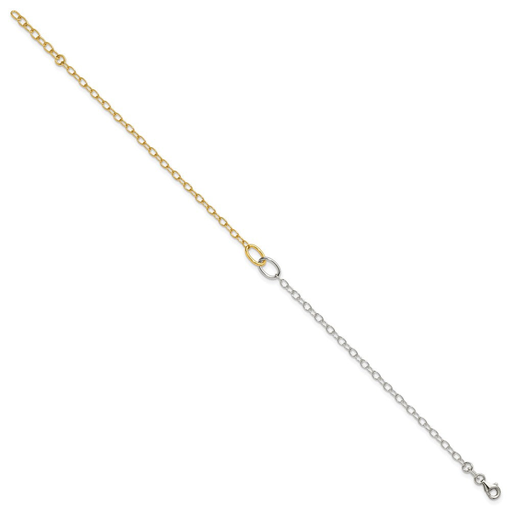 Sterling Silver Gold-Tone Polished Oval Link 9in Plus 1in Ext Anklet
