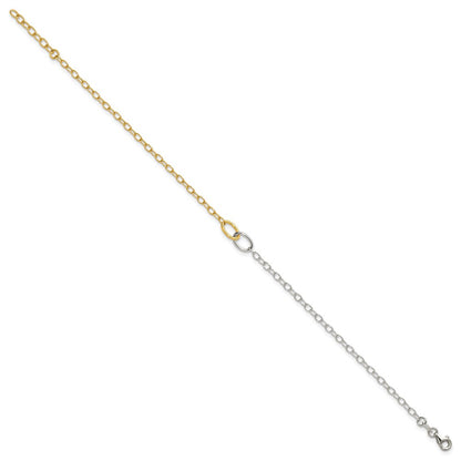 Sterling Silver Gold-Tone Polished Oval Link 9in Plus 1in Ext Anklet