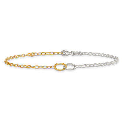 Sterling Silver Gold-Tone Polished Oval Link 9in Plus 1in Ext Anklet