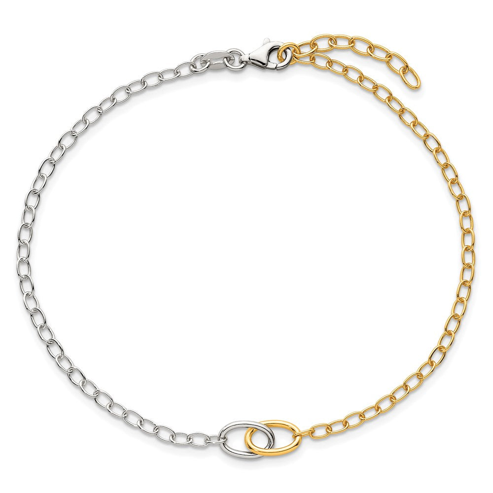Sterling Silver Gold-Tone Polished Oval Link 9in Plus 1in Ext Anklet