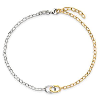 Sterling Silver Gold-Tone Polished Oval Link 9in Plus 1in Ext Anklet