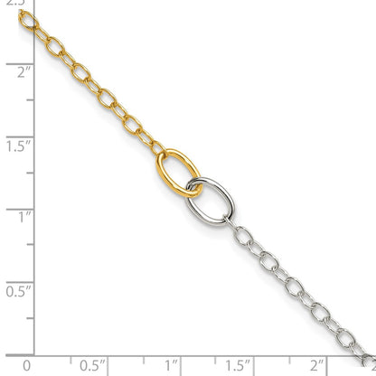 Sterling Silver Gold-Tone Polished Oval Link 9in Plus 1in Ext Anklet