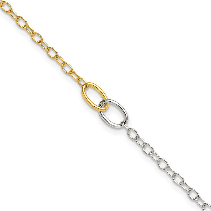 Sterling Silver Gold-Tone Polished Oval Link 9in Plus 1in Ext Anklet