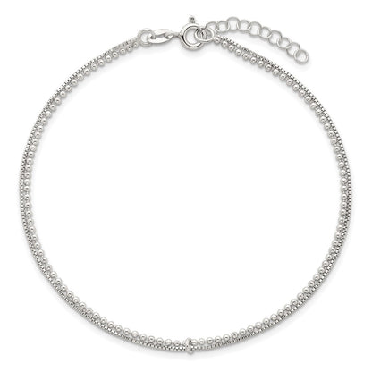 Sterling Silver Polished Beaded 2 Strand 9in Plus 1in Ext Anklet