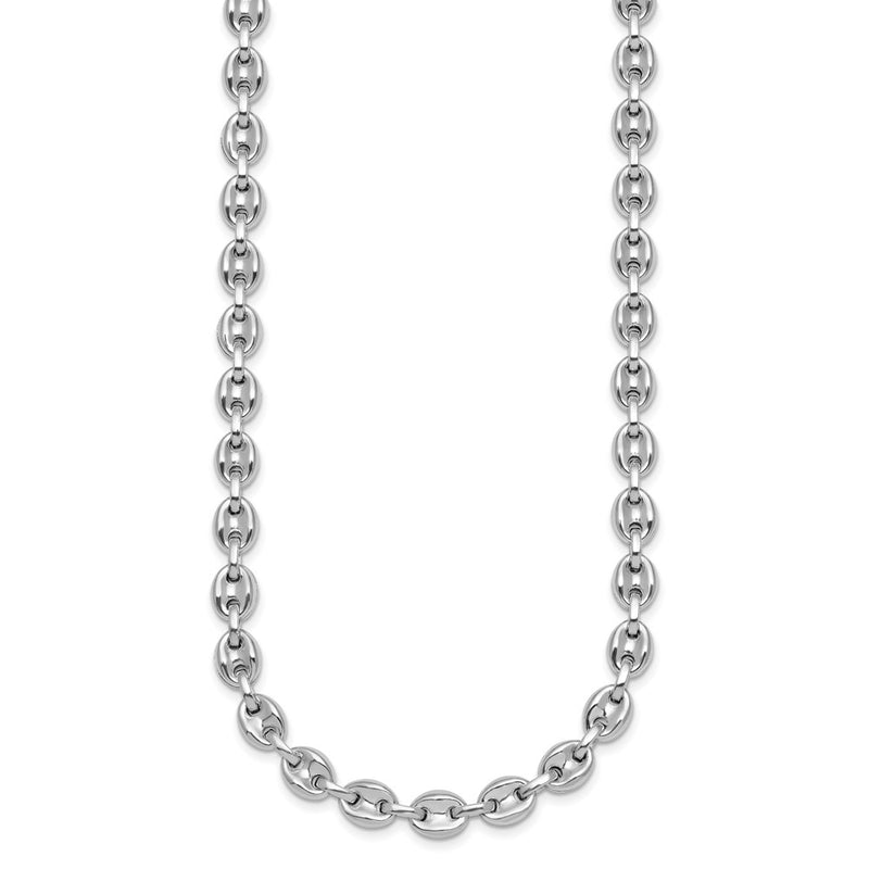 Sterling Silver Rhodium-Plated Polished Puffed Mariner Link 18in Necklace