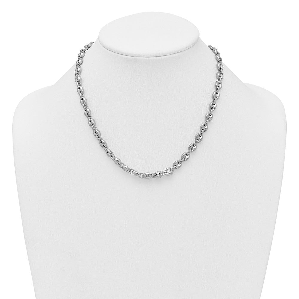 Sterling Silver Rhodium-Plated Polished Puffed Mariner Link 18in Necklace