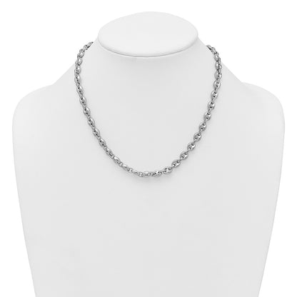 Sterling Silver Rhodium-Plated Polished Puffed Mariner Link 18in Necklace