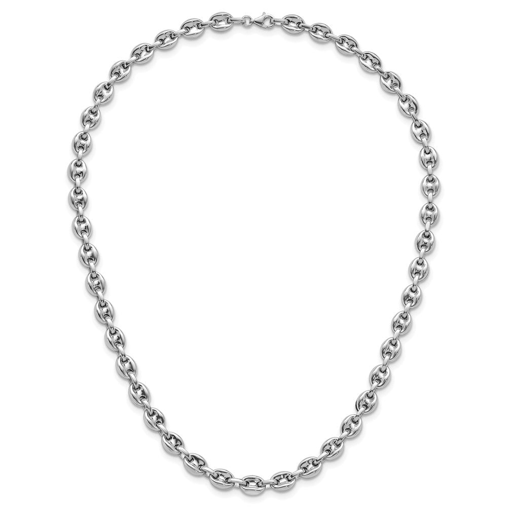 Sterling Silver Rhodium-Plated Polished Puffed Mariner Link 18in Necklace