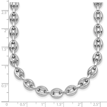 Sterling Silver Rhodium-Plated Polished Puffed Mariner Link 18in Necklace