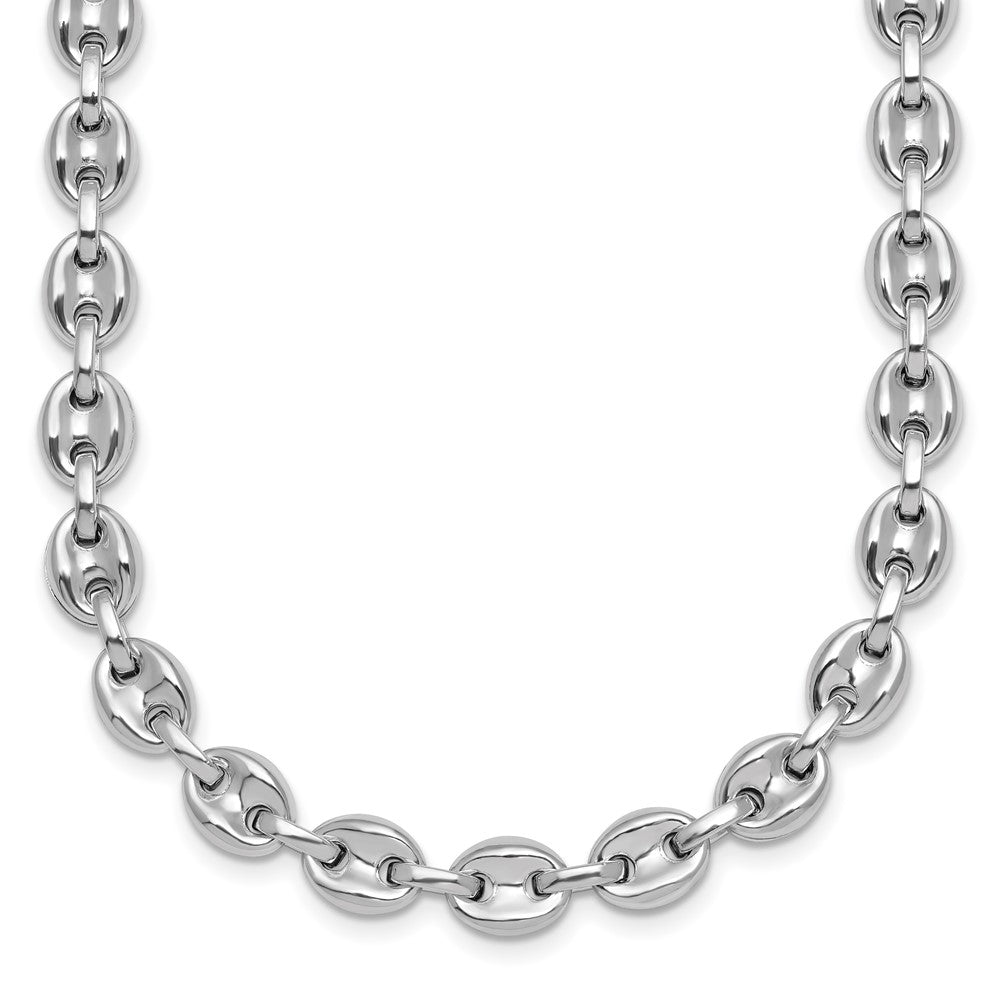 Sterling Silver Rhodium-Plated Polished Puffed Mariner Link 18in Necklace