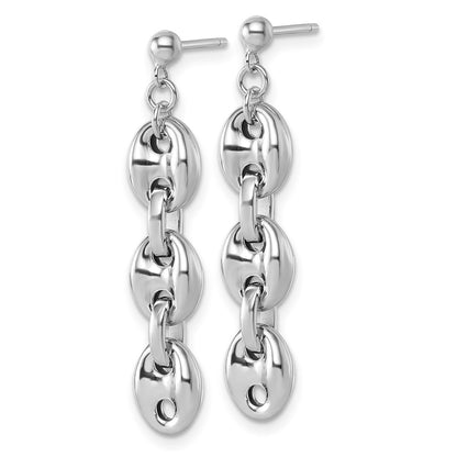 Sterling Silver Rhodium Plated Polished Puffed Mariner Chain Dangle Earring