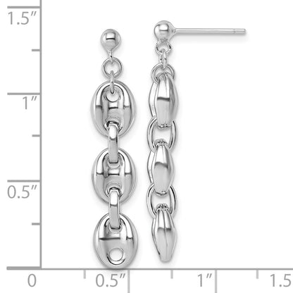 Sterling Silver Rhodium Plated Polished Puffed Mariner Chain Dangle Earring