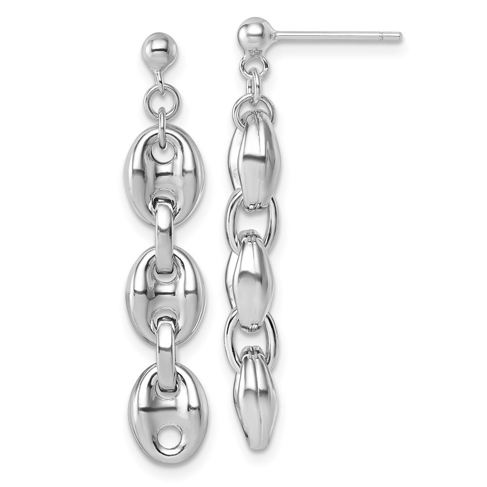Sterling Silver Rhodium Plated Polished Puffed Mariner Chain Dangle Earring