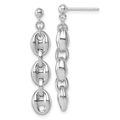 Sterling Silver Rhodium Plated Polished Puffed Mariner Chain Dangle Earring