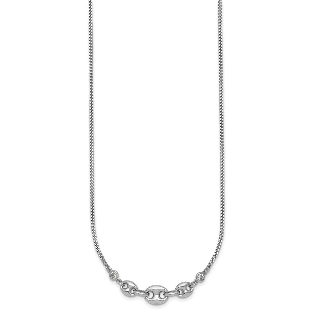 Sterling Silver Rhodium Plated CZ Puffed Mariner 16in W/ 2in Ext Necklace