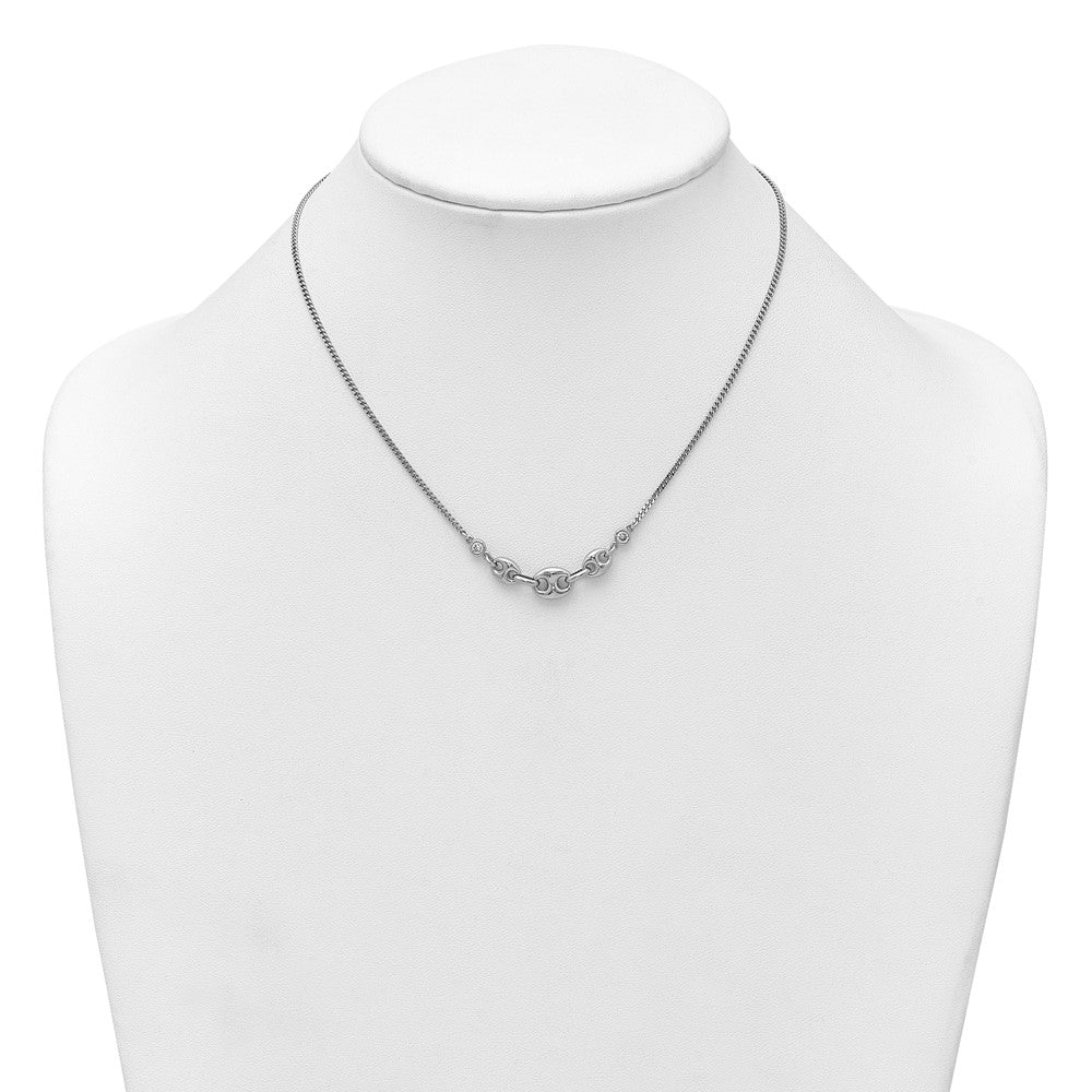 Sterling Silver Rhodium Plated CZ Puffed Mariner 16in W/ 2in Ext Necklace