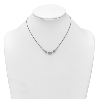Sterling Silver Rhodium Plated CZ Puffed Mariner 16in W/ 2in Ext Necklace