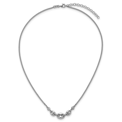 Sterling Silver Rhodium Plated CZ Puffed Mariner 16in W/ 2in Ext Necklace