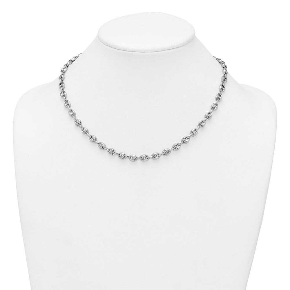 Sterling Silver Rhodium-Plated Puffed Mariner Link Necklace