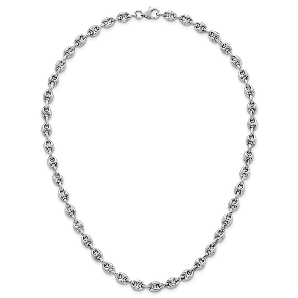 Sterling Silver Rhodium-Plated Puffed Mariner Link Necklace