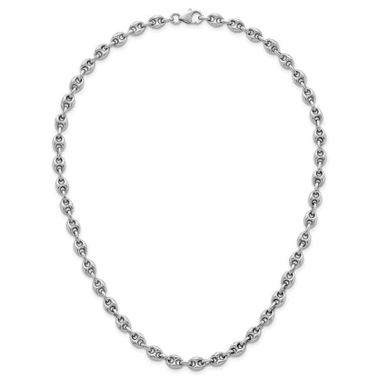 Sterling Silver Rhodium-Plated Puffed Mariner Link Necklace
