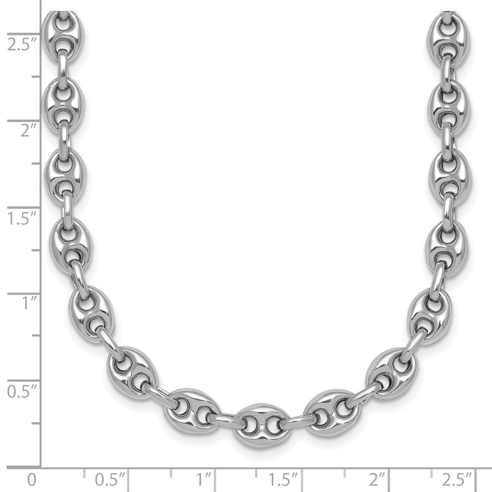Sterling Silver Rhodium-Plated Puffed Mariner Link Necklace