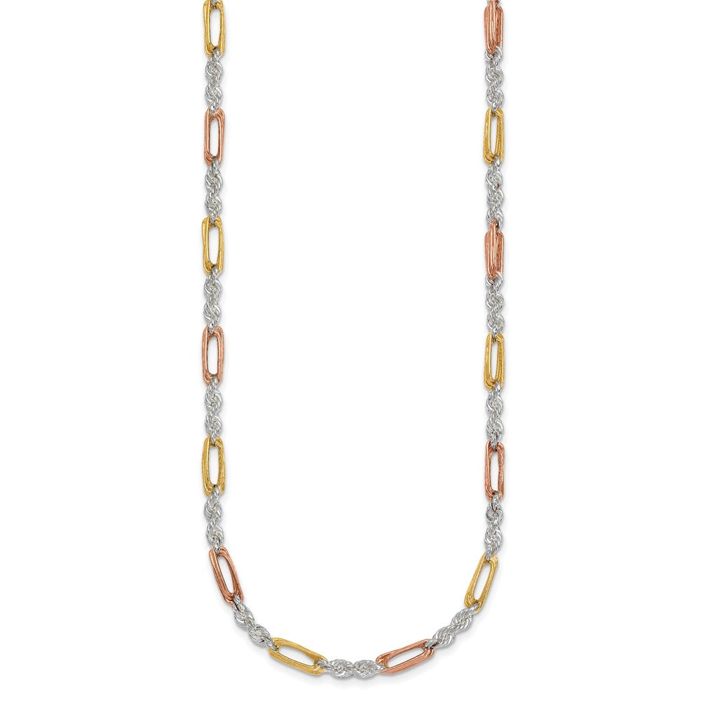 Sterling Silver Rose/gold-Tone Polished 4.0mm Figaro Rope 18 Inch Necklace