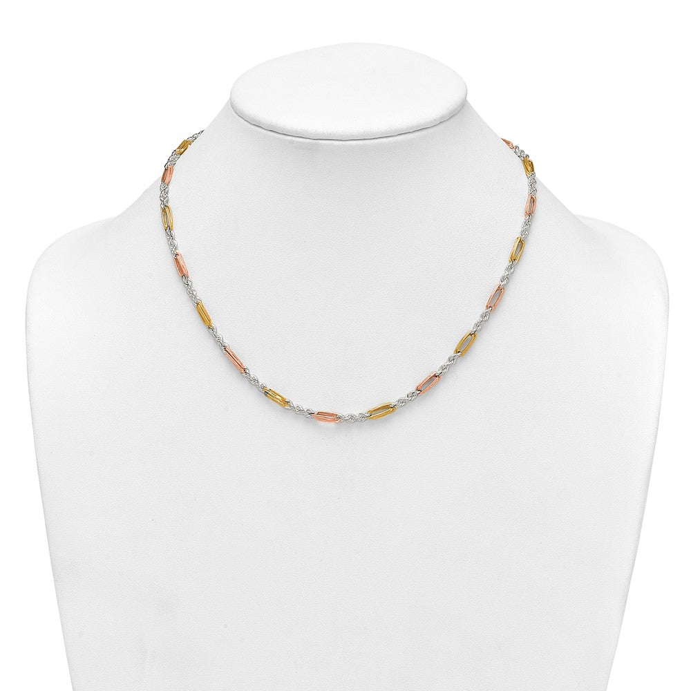 Sterling Silver Rose/gold-Tone Polished 4.0mm Figaro Rope 18 Inch Necklace