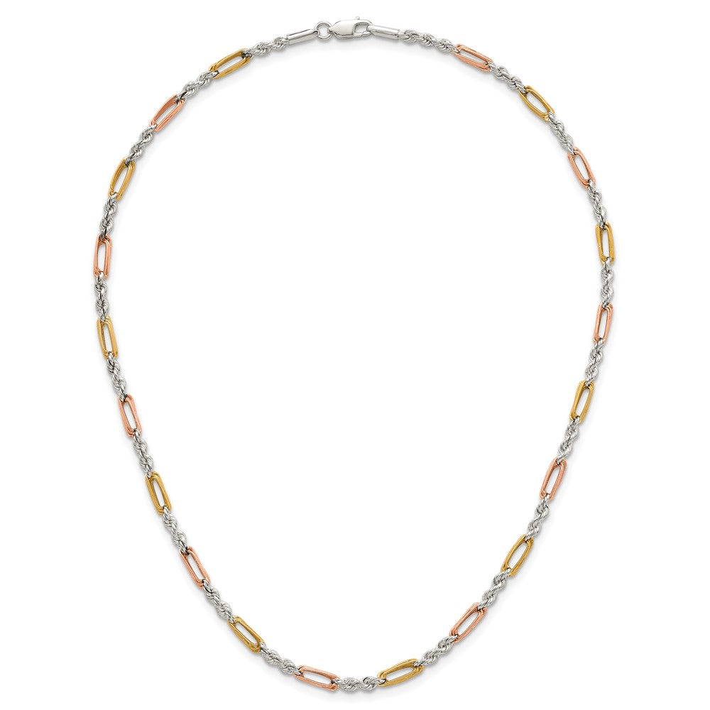 Sterling Silver Rose/gold-Tone Polished 4.0mm Figaro Rope 18 Inch Necklace